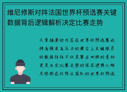 维尼修斯对阵法国世界杯预选赛关键数据背后逻辑解析决定比赛走势